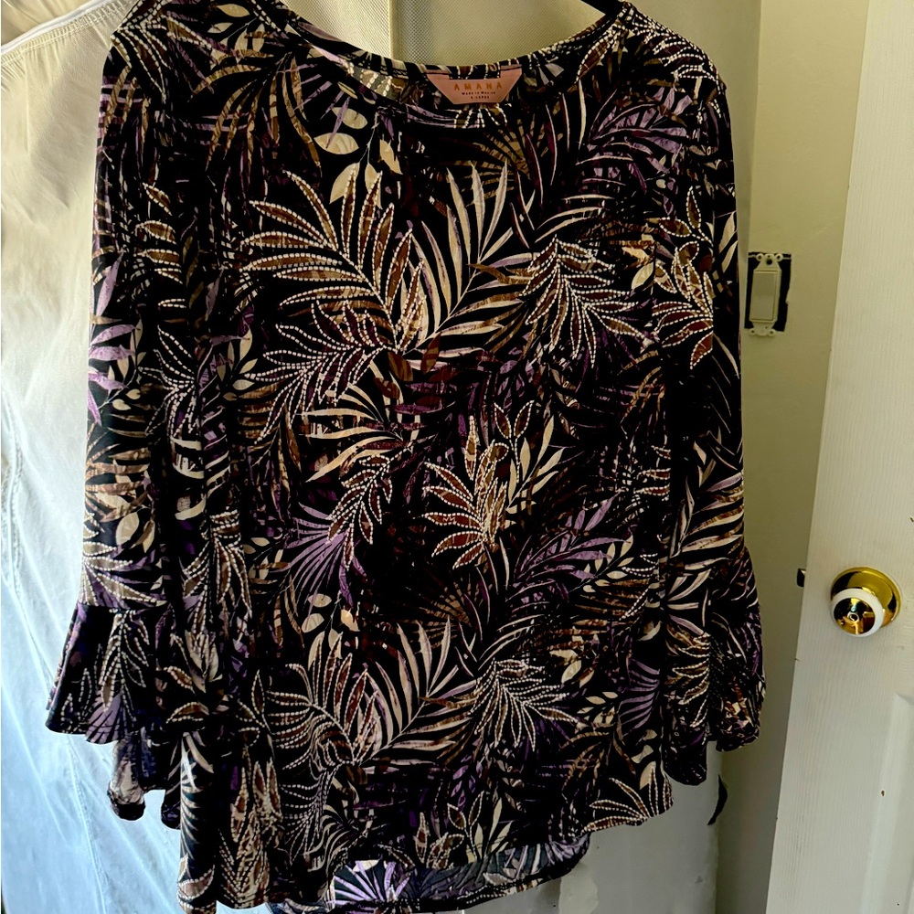 Amana XL dress floral purple blouse rayon type material